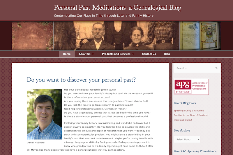 Something old, something new... A screen shot of the new website for the Personal Past Genealogy Blog